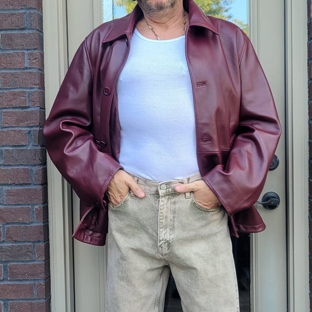 ZARA Burgundy 100% Sheep Leather Man Jacket Large $439+